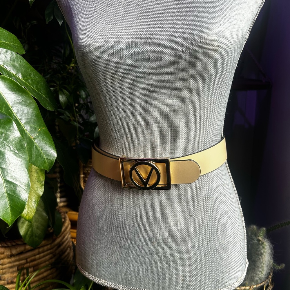Valentino Gold Belt with Black Logo Buckle